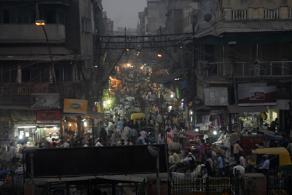 Taking a rickshaw ride through these streets of Chandni Chowk in Delhi, India is absolutely crazy. There are so many rickshaws, bikes, people and the streets are filled with every possible market. Read about the area in this archive story.